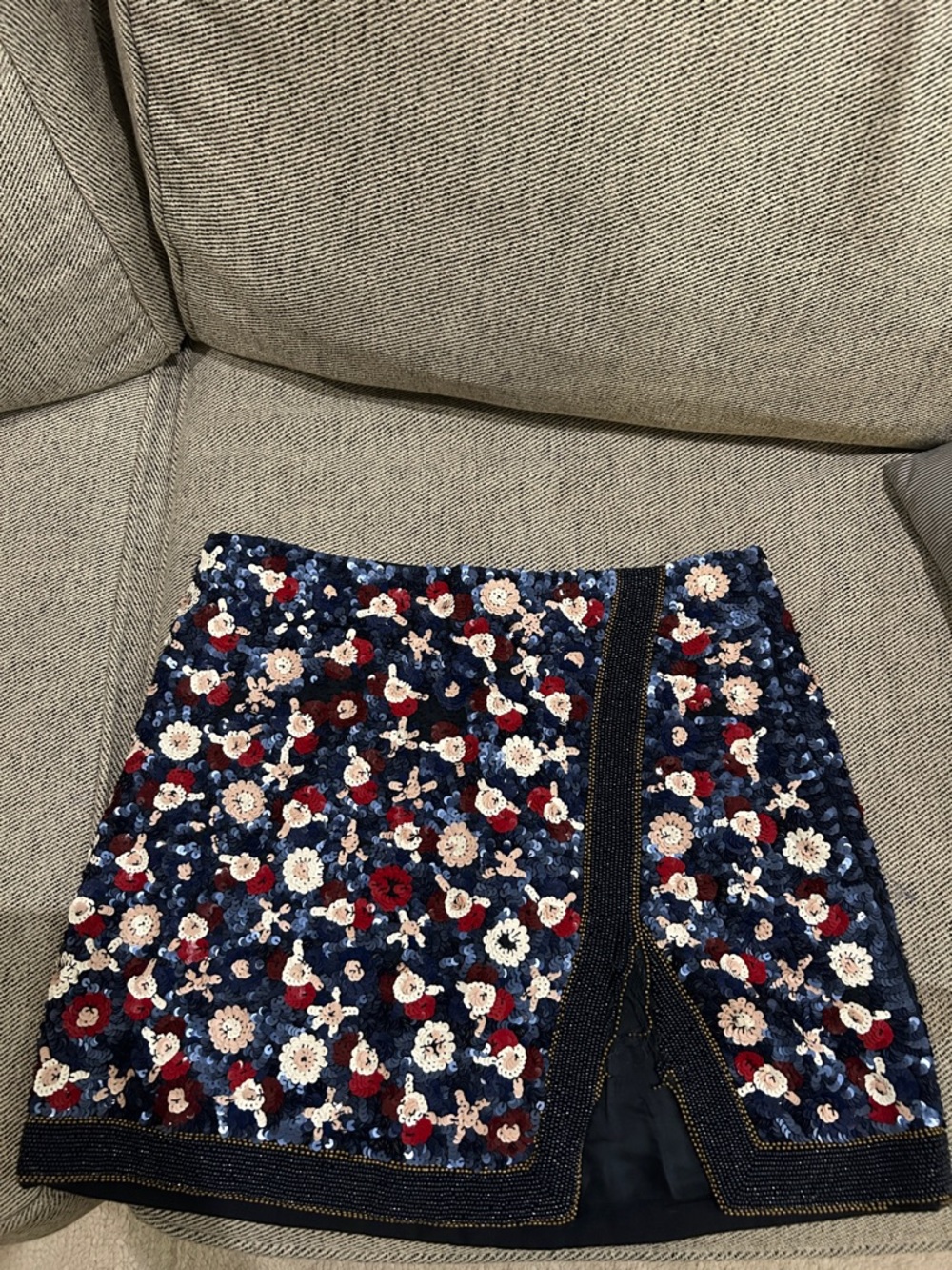 Embroidered Navy Floral Mini Skirt - Sezane